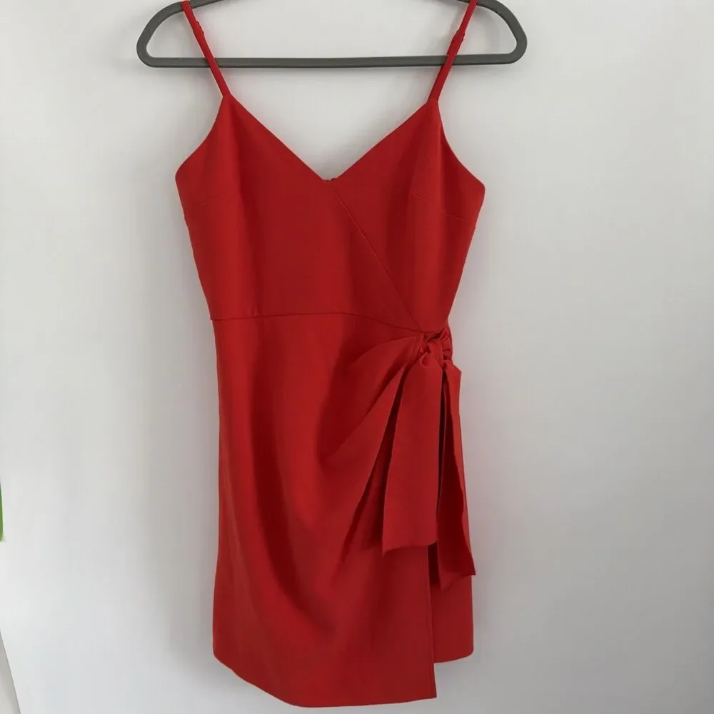 French Connection Womens Sz US 4 Whisper Faux Wrap Dress Red V-Neck Resort EUC - Picture 3 of 14